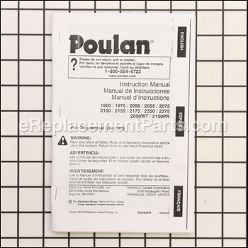 Operator Manual - 530163675:Poulan