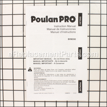 Operator Manual - 530088741:Poulan