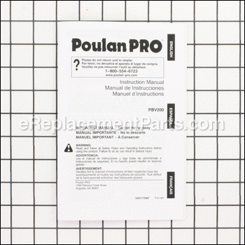 Operator Manual - 545117569:Poulan