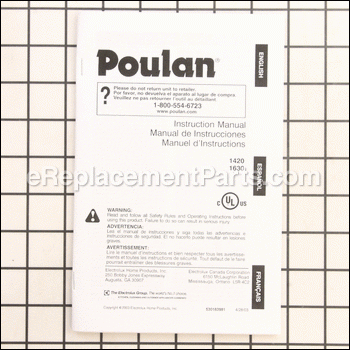 Operator's Manual - 530163981:Poulan