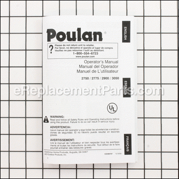 Operator Manual - 530088787:Poulan