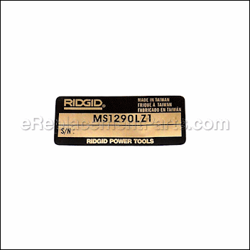Data Plate Label - 089100301005:Ridgid