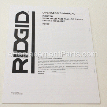 Operator's Manual - 987000066:Ridgid