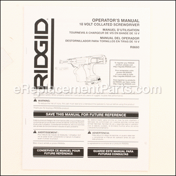 Operators Manual - 987000373:Ridgid