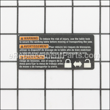 Table Unlock Label - 080009008908:Ridgid