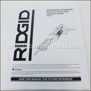 Operators Manual (960223466) - 983000603:Ridgid