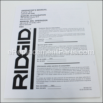 Operator's Manual - 987000347:Ridgid