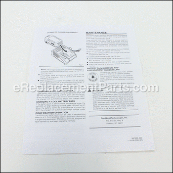 Battery Pack Operators Manual - 987000022:Ridgid