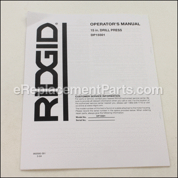 Operator's Manual - 983000391:Ridgid