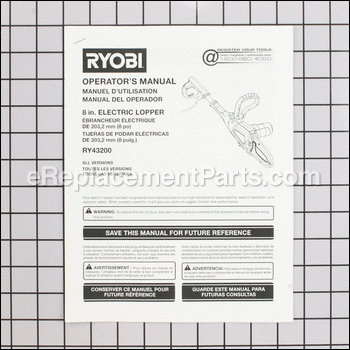 Operators Manual - 990000728:Ryobi