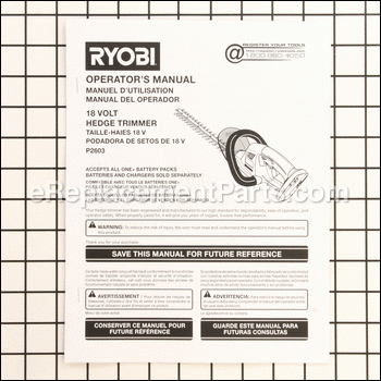 Operators Manual - 987000871:Ryobi