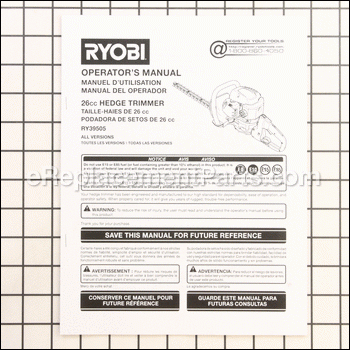 Operators Manual (960970019) - 988000847:Ryobi