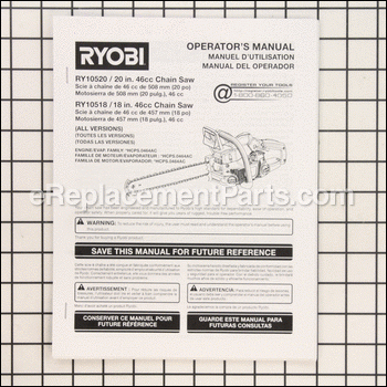 Operators Manual - 988000300:Ryobi