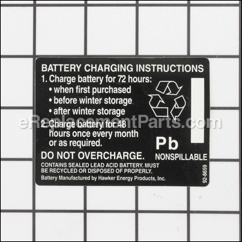 Decal - Battery - 92-8659:Toro