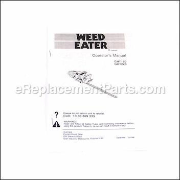 Operator Manual, English - 530087899:Weed Eater