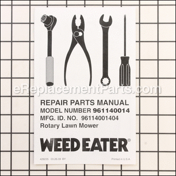 Repair Parts Manual, English - 917428235:Weed Eater
