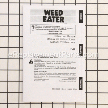 Operator Manual - 545186835:Weed Eater