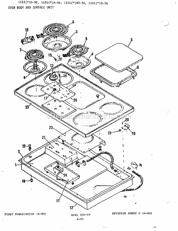 Admiral 1151AA-36 Surface Unit- Ele Top Assembly Diagram