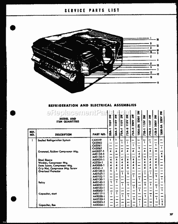 Amana 100A-3A Service Manual and List Model a & B Series Volume 54 Page 1 Diagram