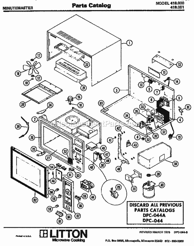 Amana 418001 Table Top Minutemaster Microwave Page 1 Diagram