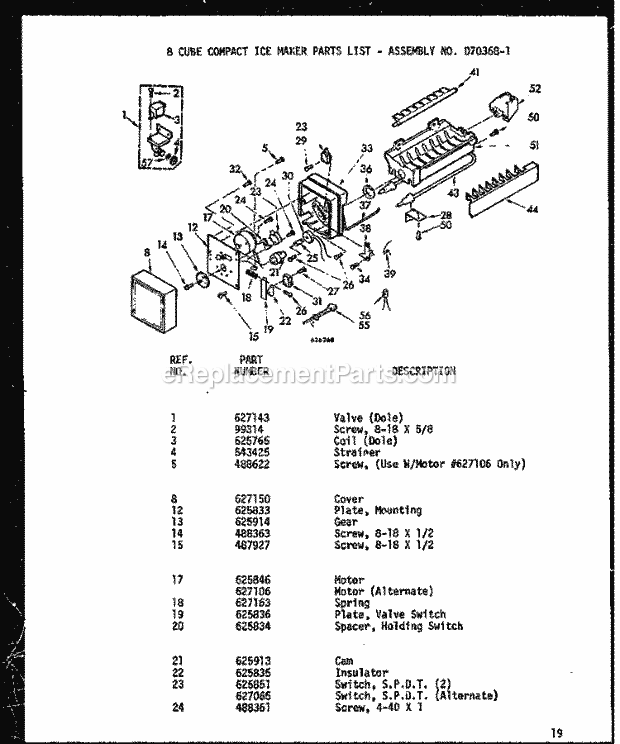 Amana D70368-1 (D7036801) Ice Maker Kit Compact Automatic Ice Maker Page 1 Diagram