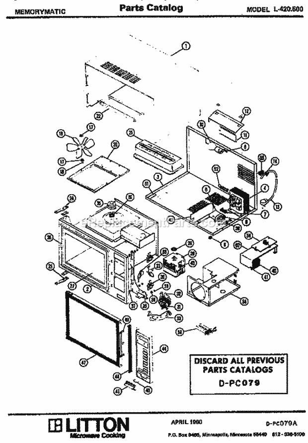 Amana L-420500 Table Top Memorymatic Microwave Page 1 Diagram