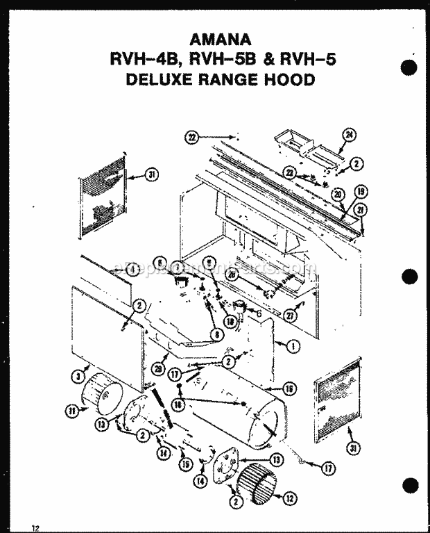Amana RVH4B (P2730803S) Hood Deluxe Range Hood Diagram