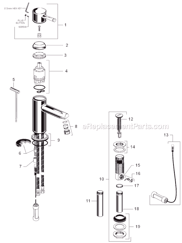 American Standard 2064.101 Serin Monoblock Lavatory Fitting Page A Diagram