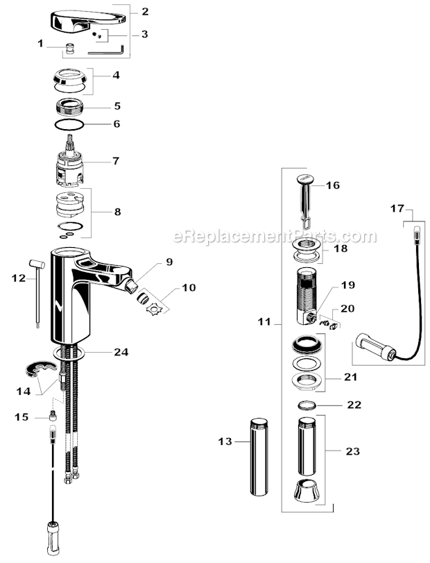 American Standard 2506.011 Moments Momoblock Bidet Faucet Page A Diagram