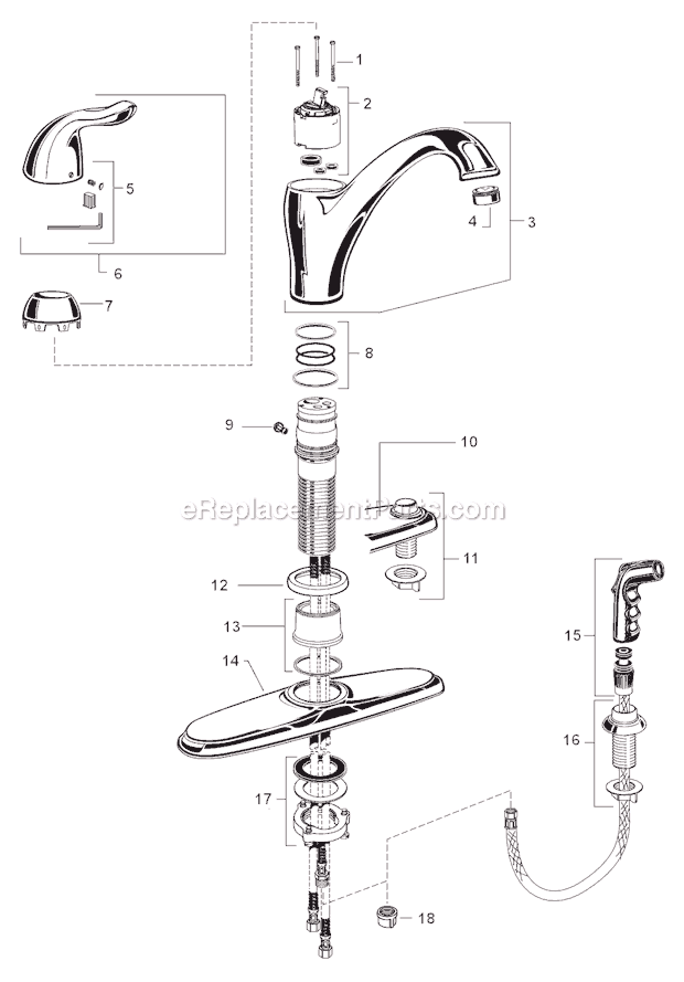 American Standard 4114.001 Lakeland Kitchen Faucet Page A Diagram