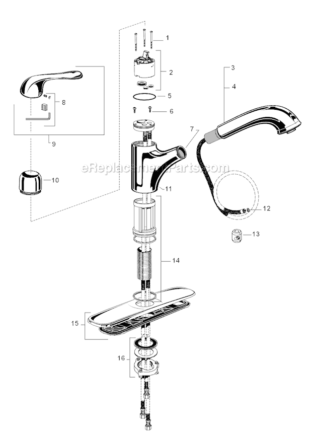 American Standard 4175.100.F15 Colony Soft Pull-Out Kitchen Faucet Page A Diagram