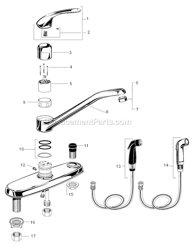 American Standard 4175.503.F15 Colony Soft Kitchen Faucet W/ Separate Spray Page A Diagram