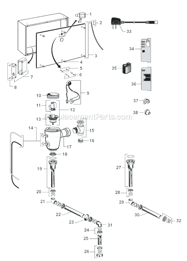 American Standard 6062.401 Proximity Urinal Concealed Flush Valve 0.125 Gpf Page A Diagram