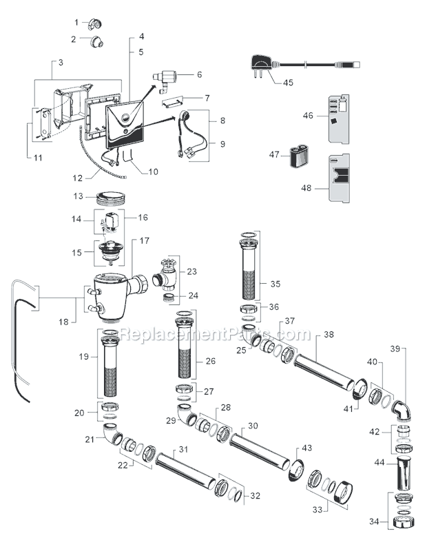 American Standard 6065.221 Proximity Toilet Concealed Flush Valve 1.28 & 1.6 Gpf Page A Diagram