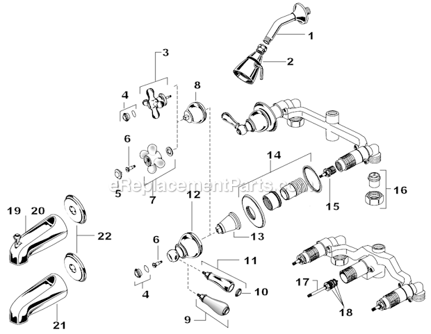 American Standard 7225.733 Hampton Two and Three Handle Bath / Shower Page A Diagram