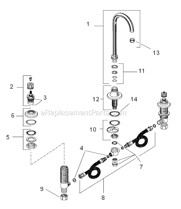 American Standard 7890.000 Wide-Spread Bar Sink Faucet With Swing Spout Page A Diagram