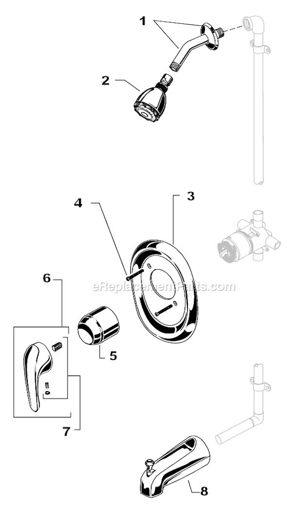 American Standard T480.500 Seva Bath / Shower Trim Kit Page A Diagram
