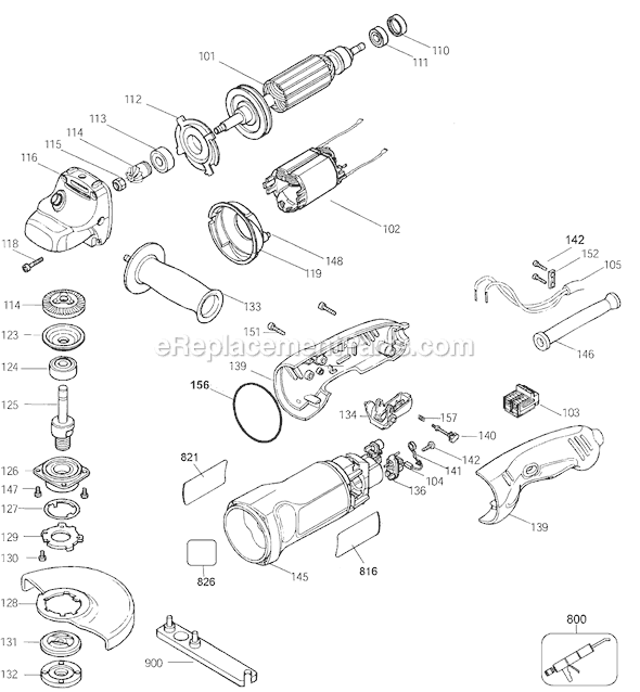 Black and Decker 11651 Type 1 4-1/2 Small Angle Grinder Page A Diagram
