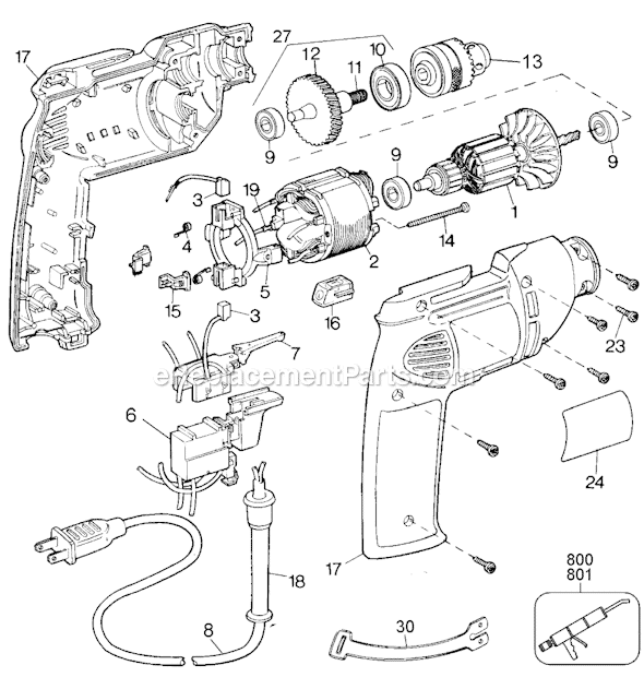 Black and Decker 1166 Type 1 3/8 Variable Speed Reversible Drill Page A Diagram