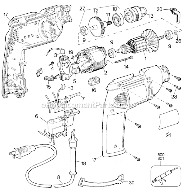 Black and Decker 1166 Type 2 3/8 Variable Speed Reversible Drill Page A Diagram