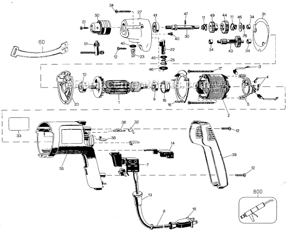 Black and Decker 1170 Type 101 Variable Speed Reversible Drill 115 Volt Page A Diagram