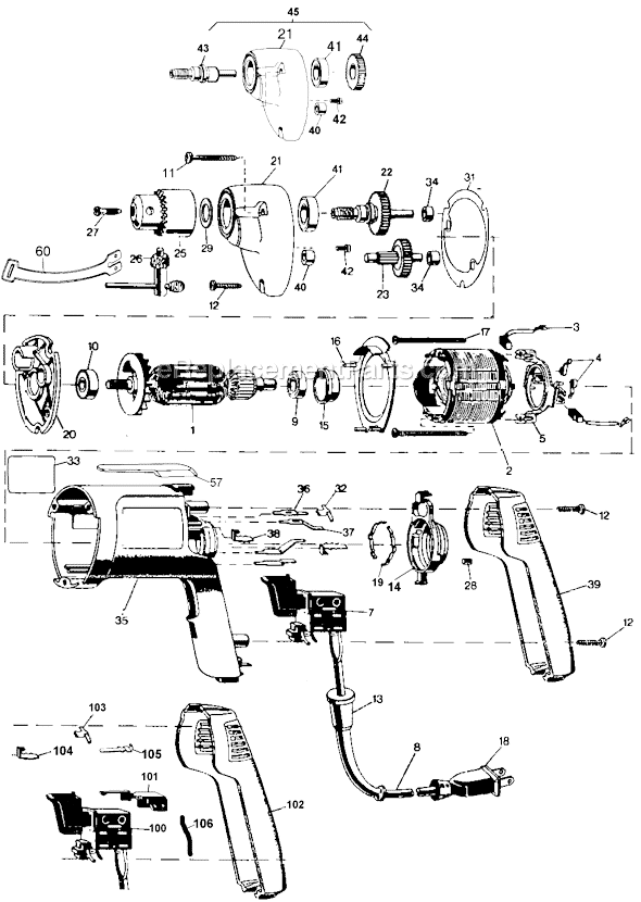Black and Decker 1175 Type 100 3/8 Holgun Page A Diagram