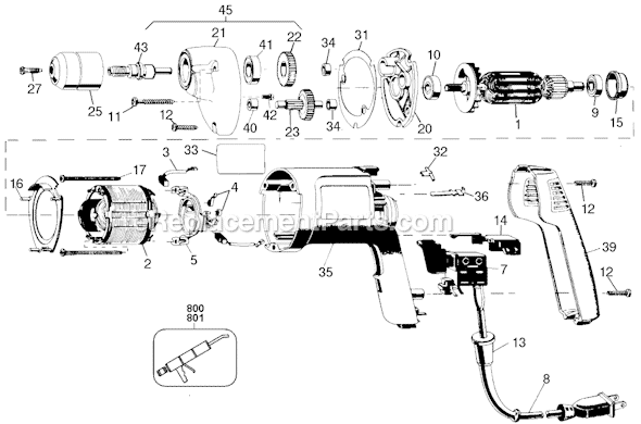Black and Decker 1187 Type 100 3/8 HD Keyless Chuck Drill Page A Diagram