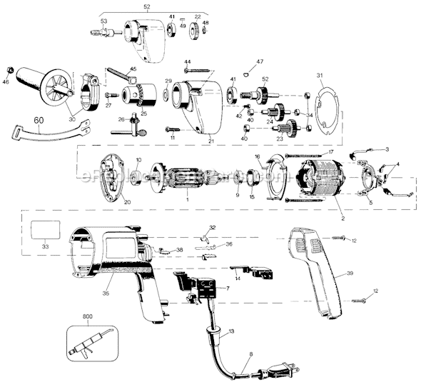 Black and Decker 1309 Type 100 1/2 Variable Speed Reversible Holgun Drill Page A Diagram