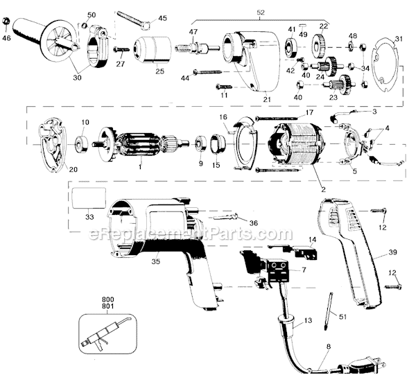 Black and Decker 1313 Type 100 1/2 Keyless Chuck Drill Page A Diagram