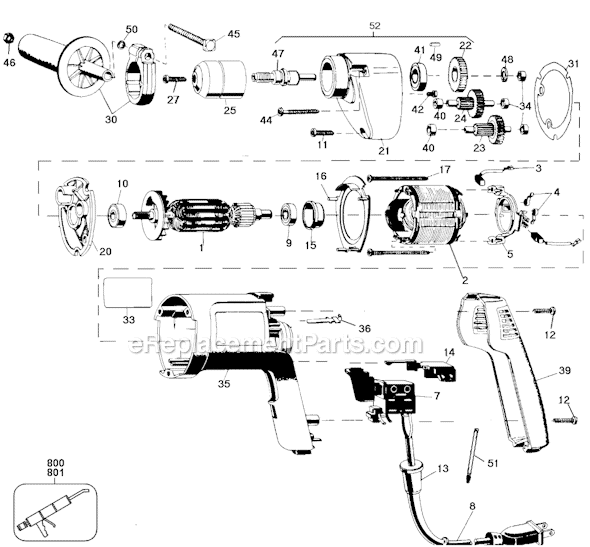 Black and Decker 1314 Type 100 1/2 900 RPM Keyless Drill Page A Diagram