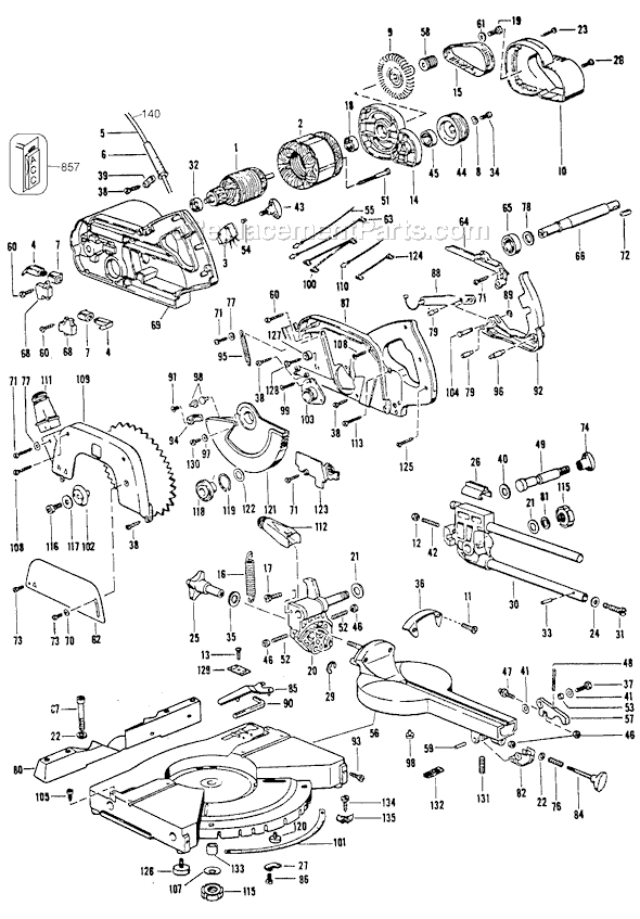 Black and Decker 1707 Type 3 Cross-Cut Miter Saw Page A Diagram