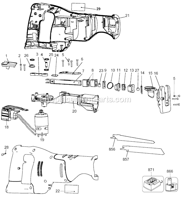 Black and Decker 17170 Type 1 14.4 Volt Reciprocating Saw Page A Diagram