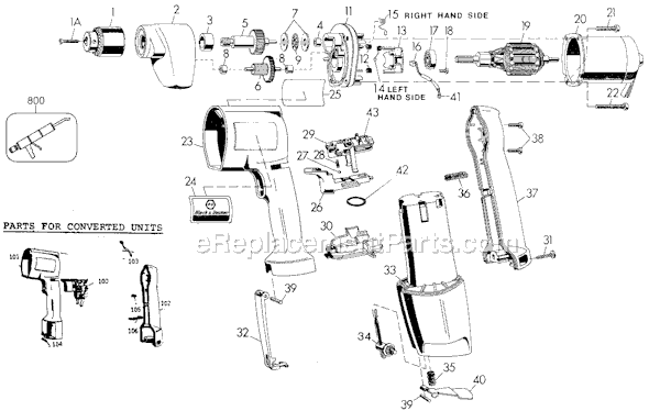 Black and Decker 1921 Type 1 Professional Cordless 3/8 Reversible Drill Page A Diagram