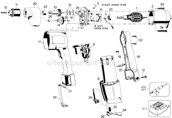Black and Decker 1921 Type 3 Professional Cordless 3/8 Reversible Drill Page A Diagram